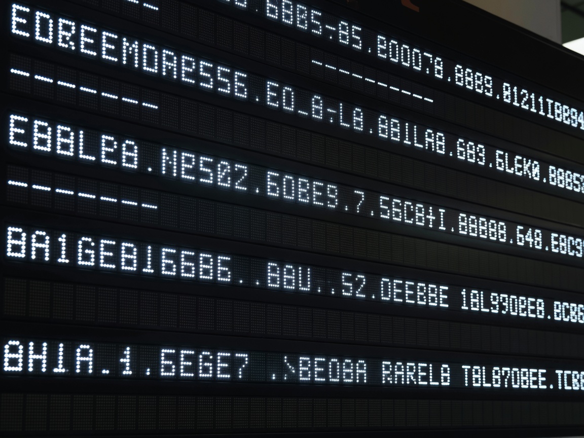 Close-up of a lit airport departures board with flight times and gate numbers